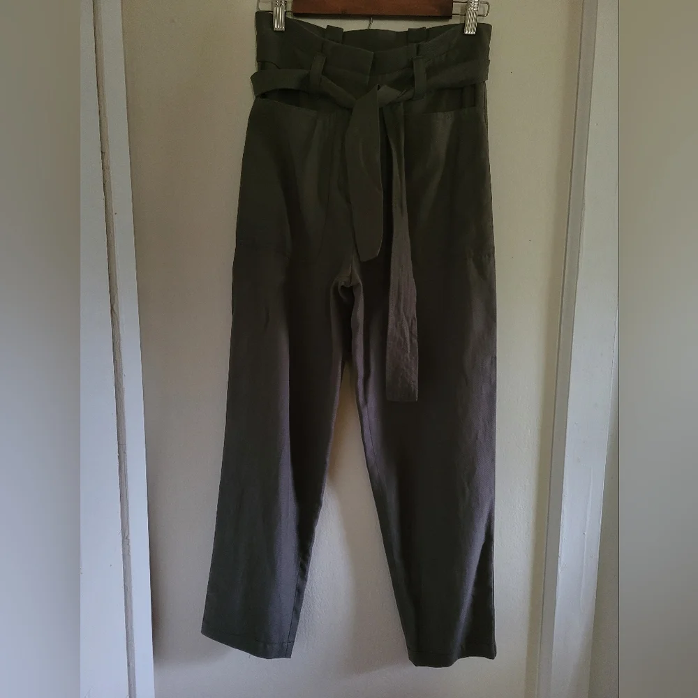 Express Olive Green Office Business Casual Paperbag High Waist Ankle Trousers 2